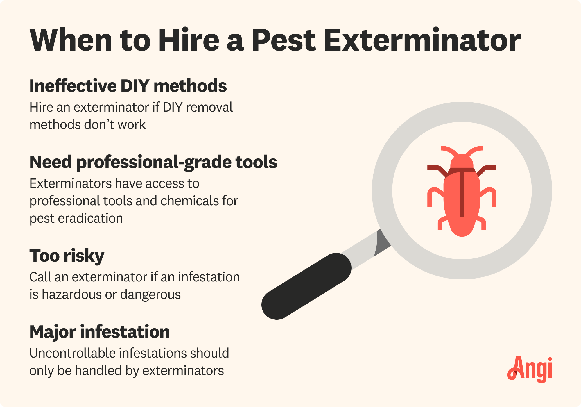 When to hire a pest exterminator, including ineffective DIY methods, and needing professional-grade tools