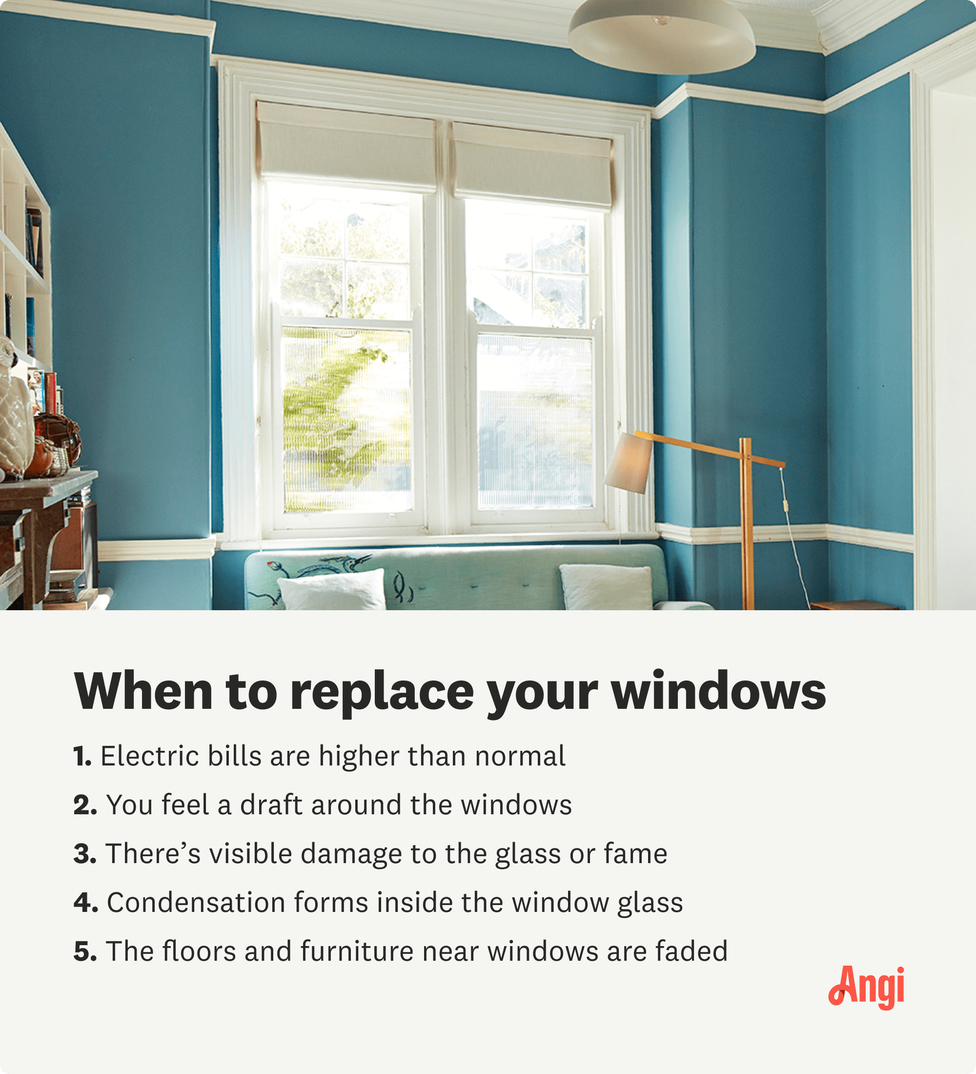 5 indicators for when to replace your windows, including electric bills being higher than normal and faded floors and furniture near windows