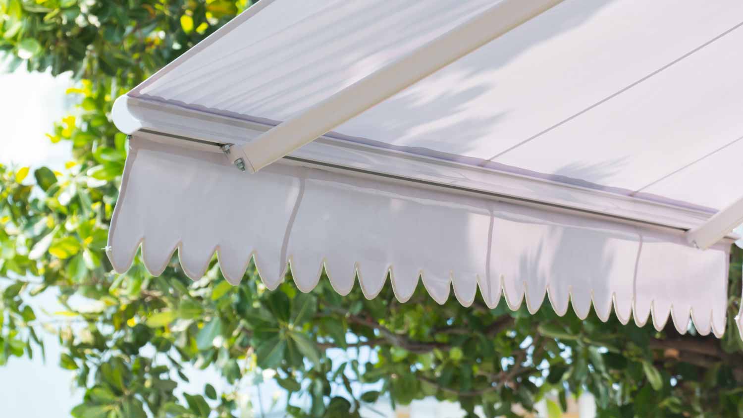 white awning in garden