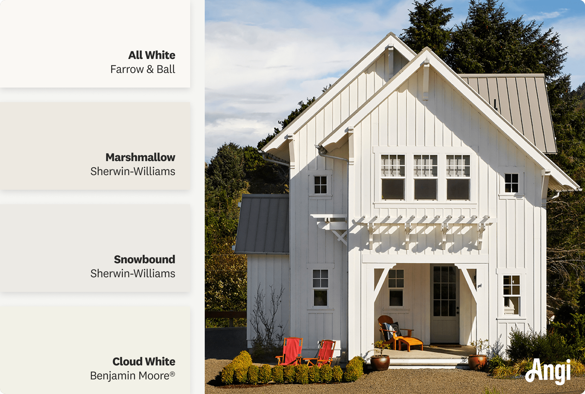 Barndominium painted in white, including different tones of white paint