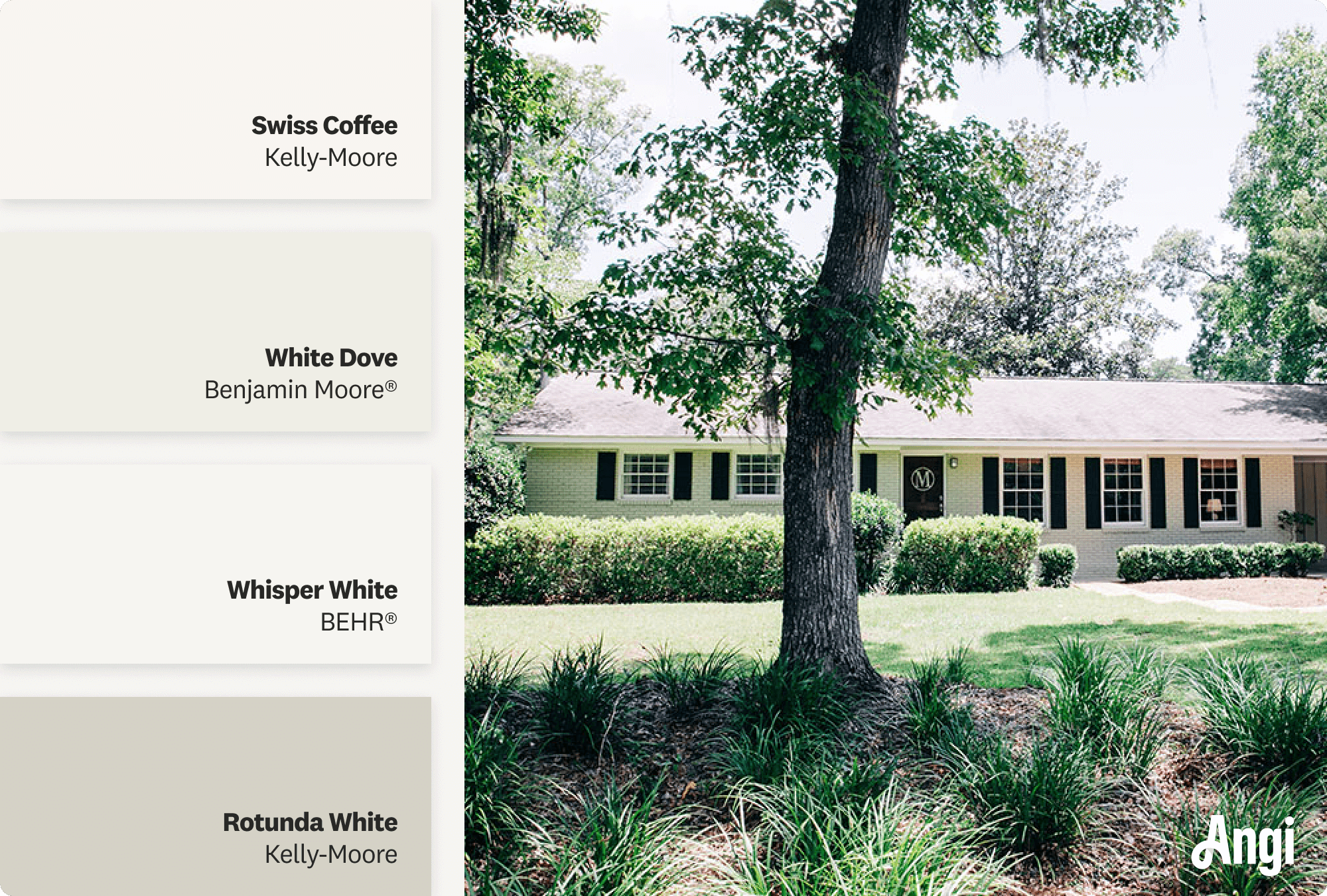 White ranch style home, including different tones of white paint