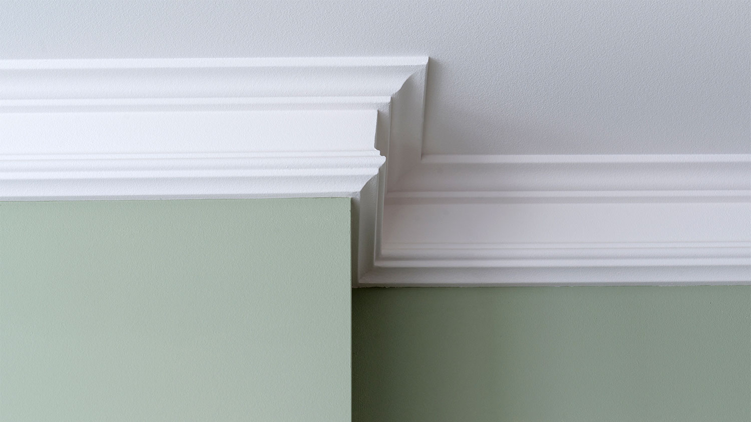 A view of white painted crown molding