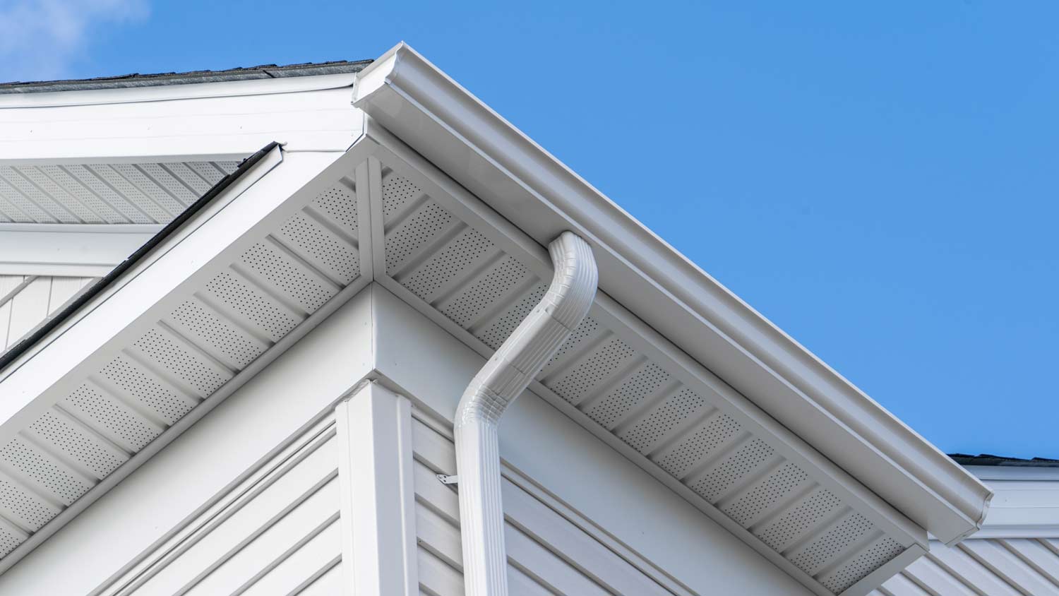 Close up of white vinyl soffit