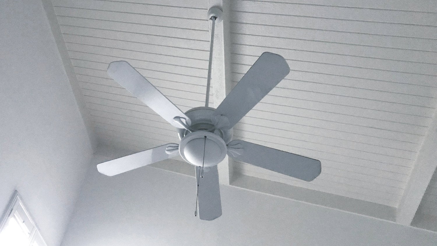 White ceiling with white fan