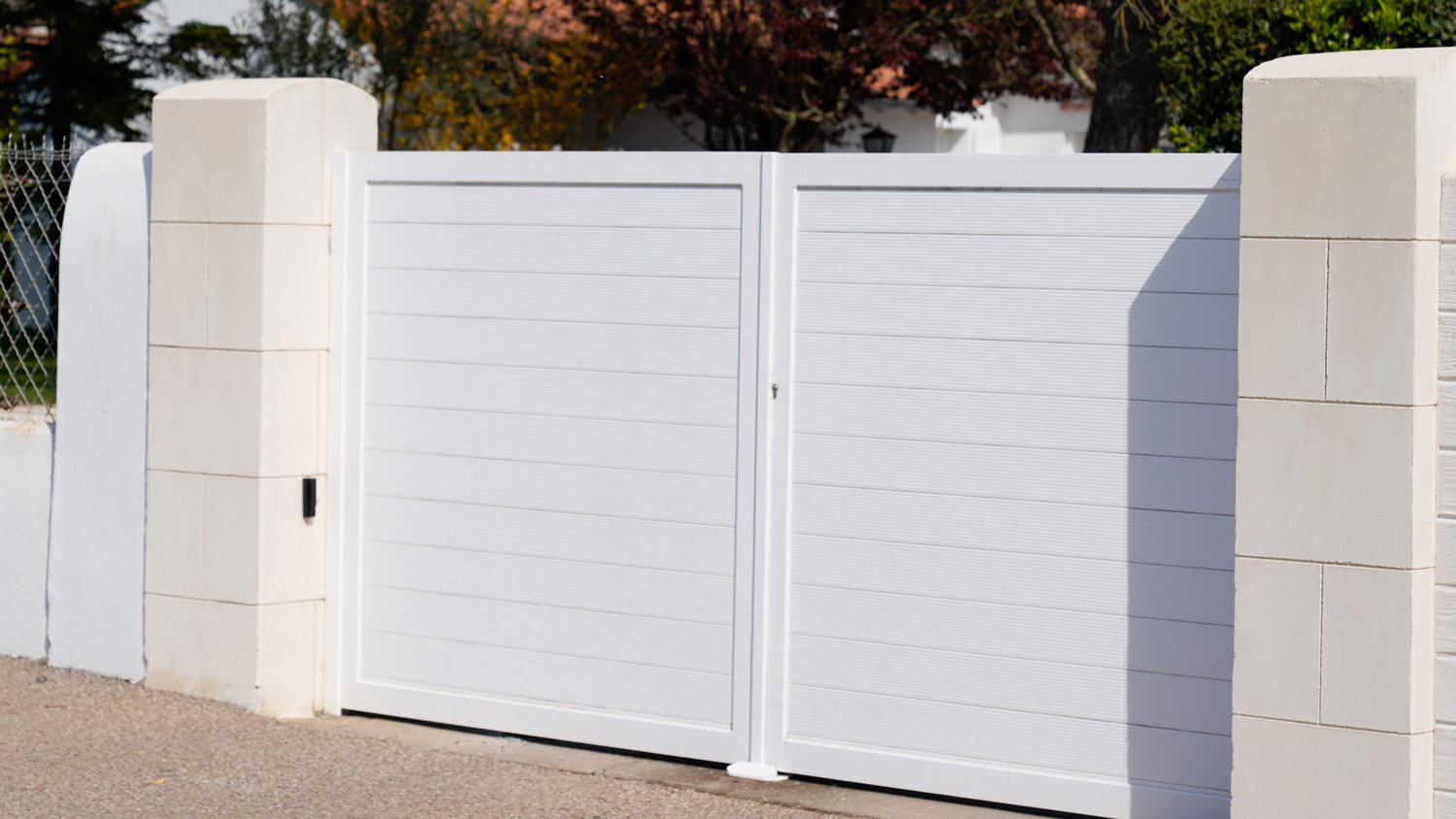 White street private home steel door residential aluminum gate