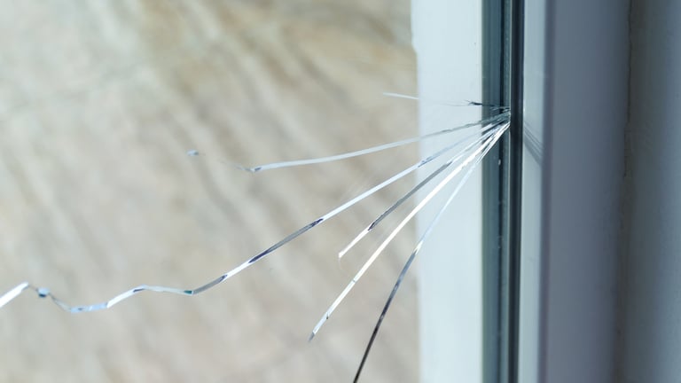 Windowpane with large crack