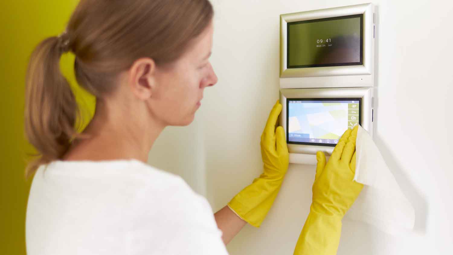 Wiping down security system control panel