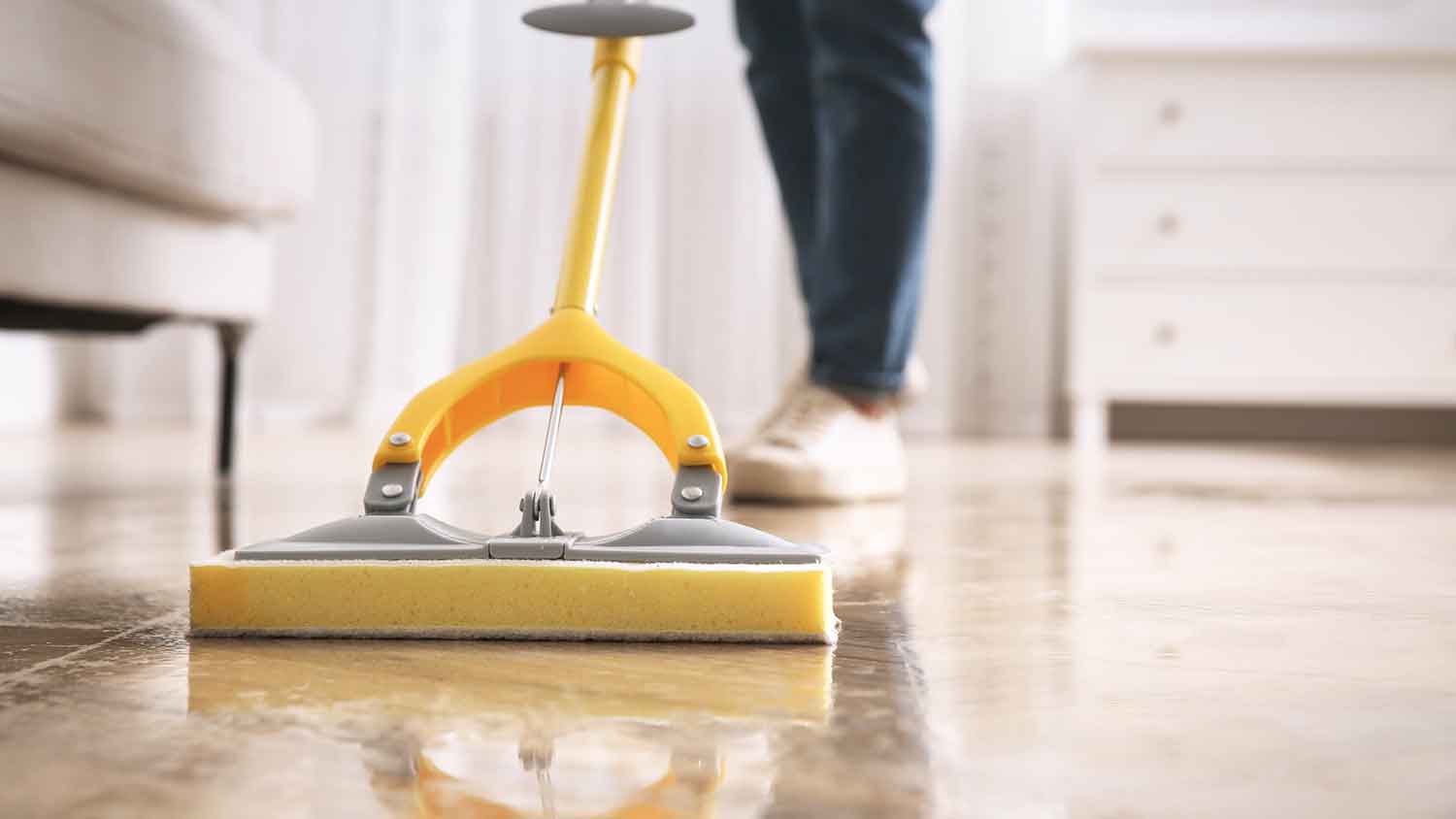 A person mopping the floor