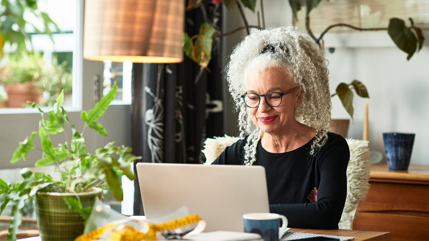 Woman on computer at home