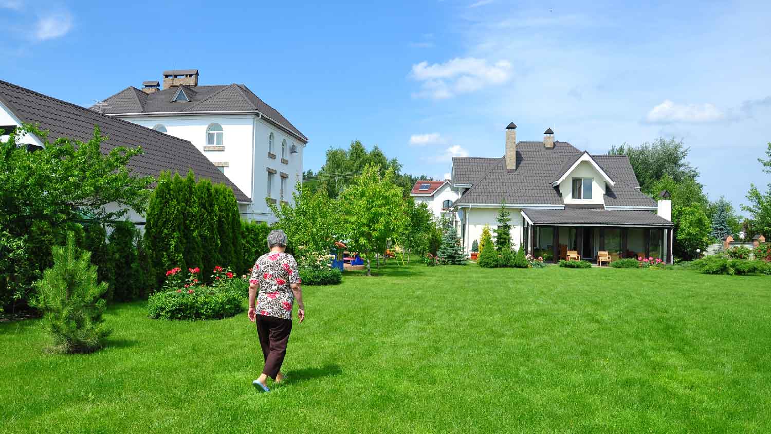 A woman searching for the each field in her yard