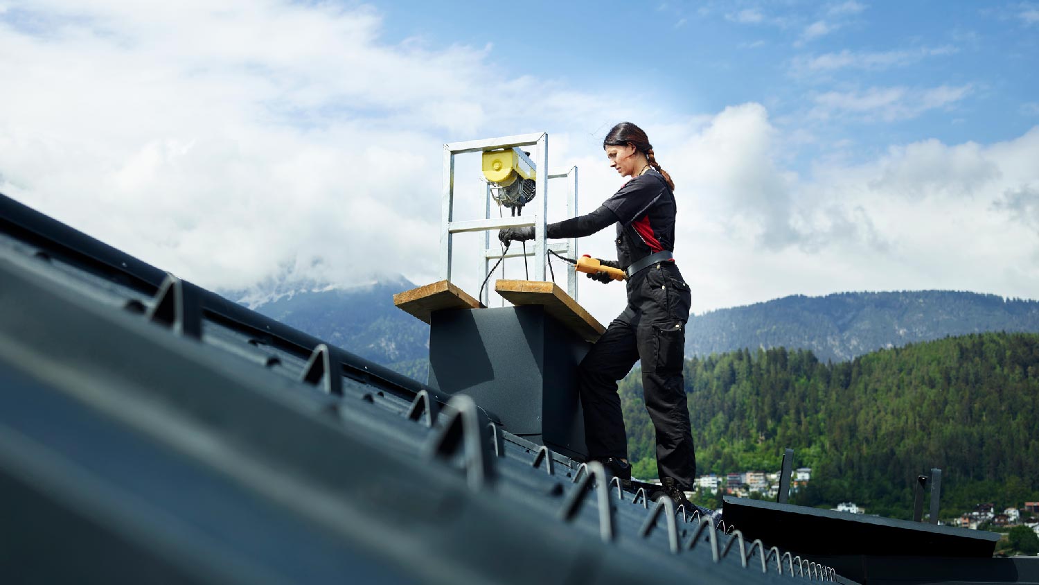 A woman sweeping a chimney