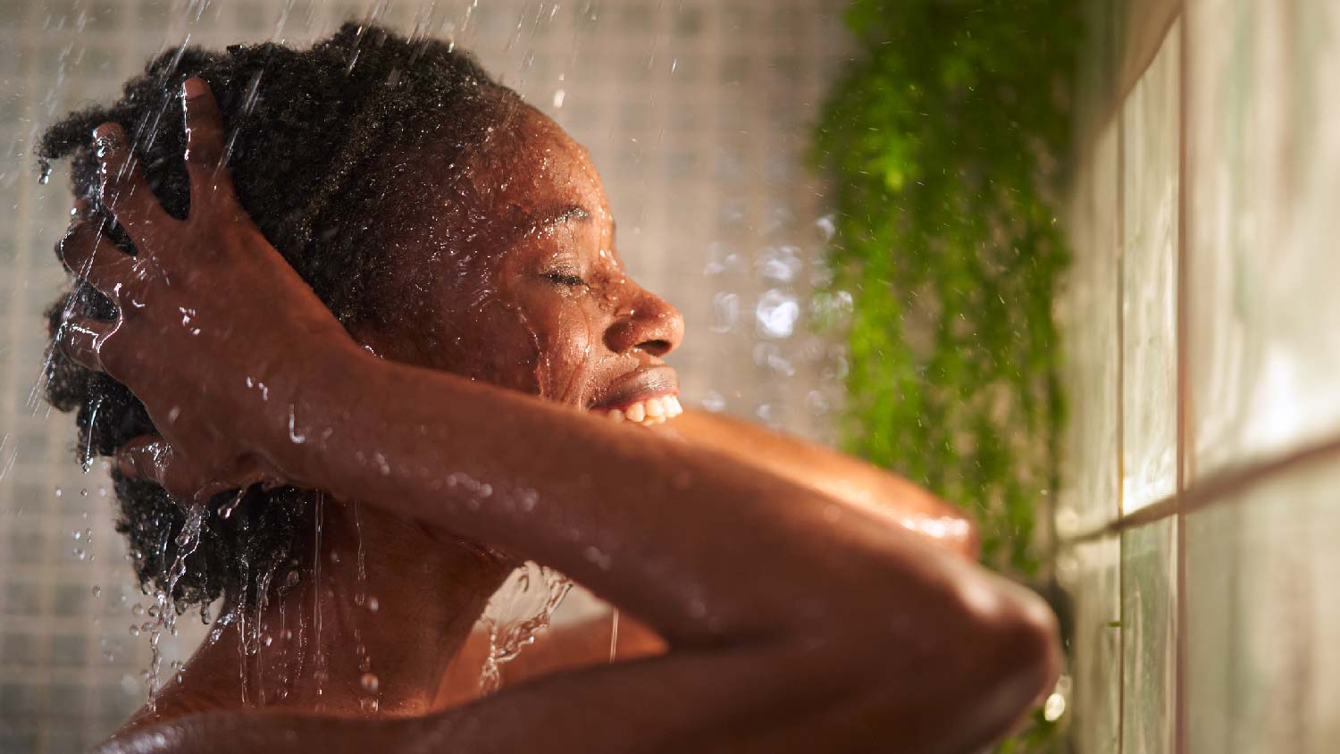 A woman taking a shower