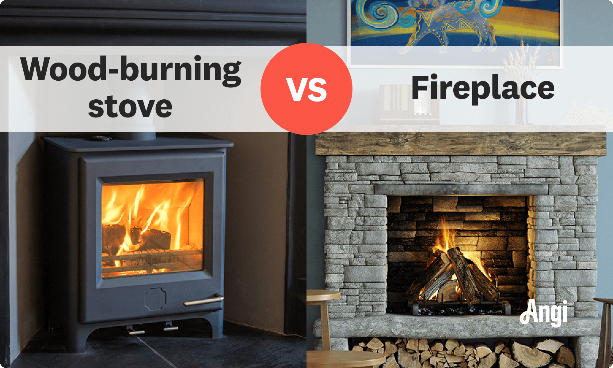 Wood-burning stove versus fireplace visual comparison