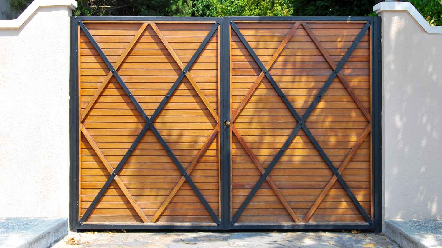 wooden covered metal gate