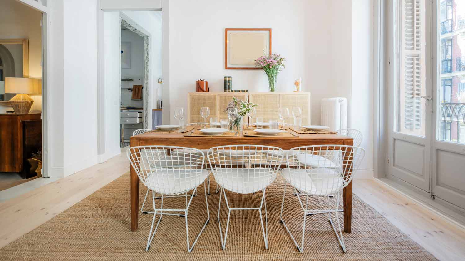 wood dining table with carpet