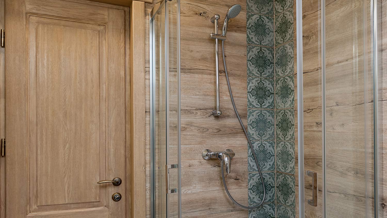 Wood look tile in a bathroom shower