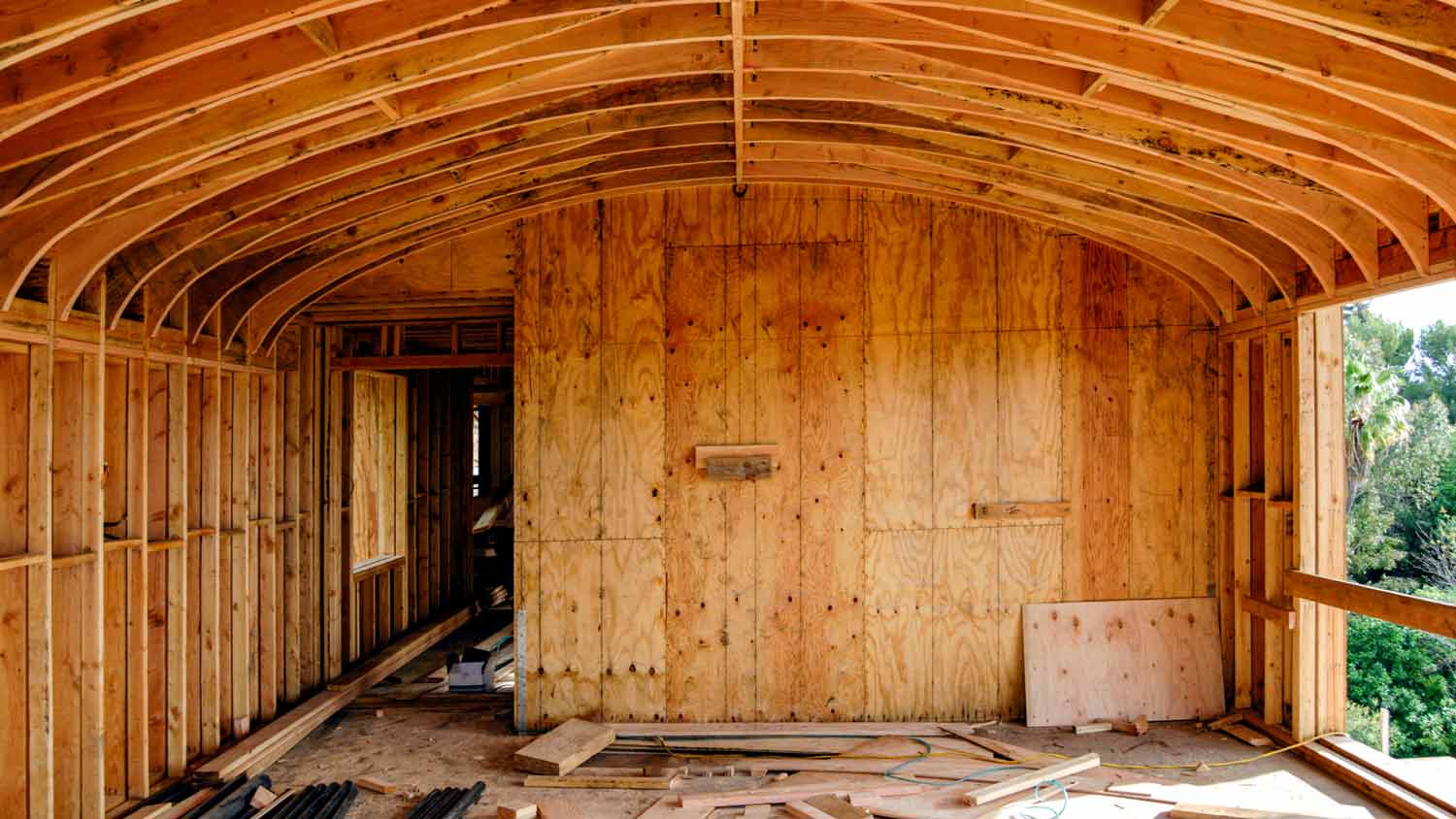 wood frame ceiling and shear walls