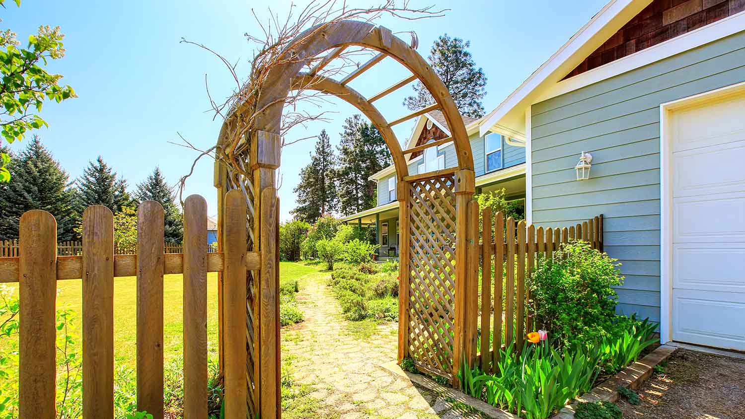 Wooden arbor installed in the yard