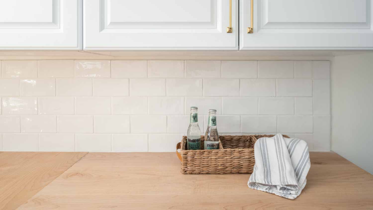 A wooden kitchen countertop