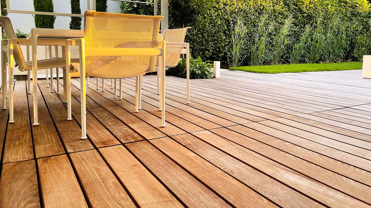 Patio chairs on a wooden deck