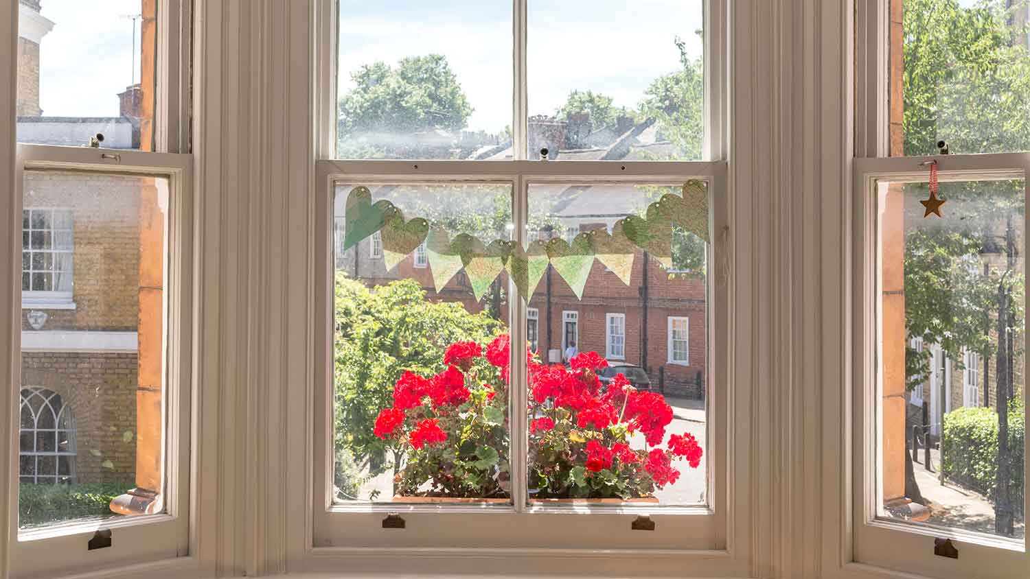 Interior view of closed wooden windows  