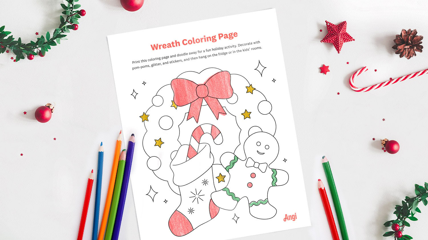 wreath coloring page mockup printout