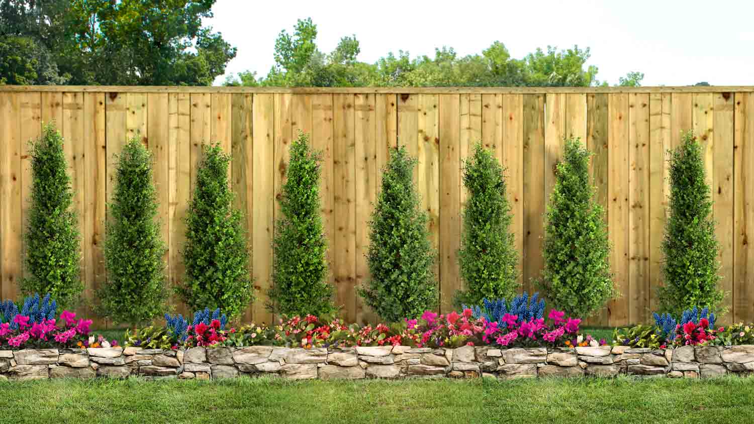 large yard with wood fence