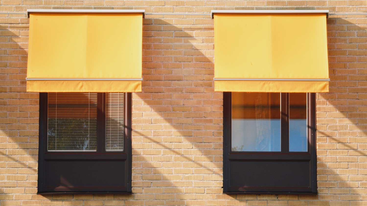 Two little windows with yellow awnings