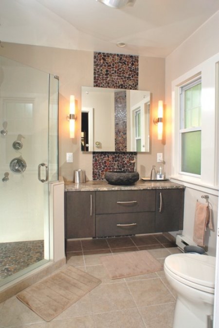 Elaine Anselm's remodeled bathroom: general view from bedroom. (Photos courtesy of Phil Matt)