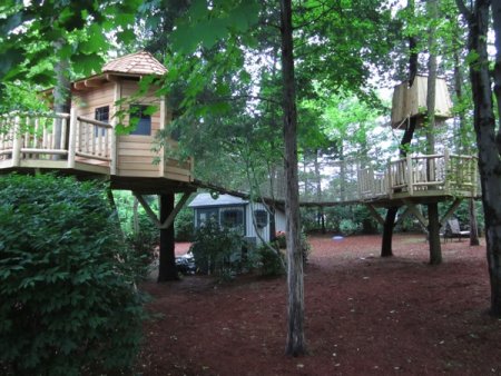 Bridges and rope bridges connect a tree house to multiple platforms. (Photo courtesy of Tree Top Builders, West Chester, Penn.)