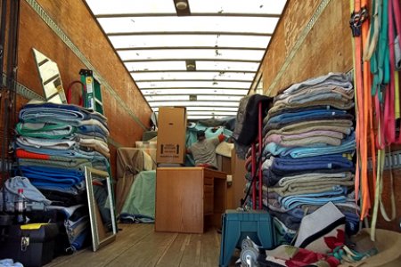 moving truck packed with items