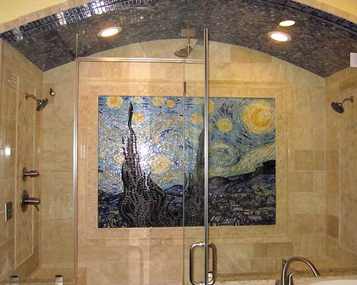 ceramic tile Starry Night bathroom remodel