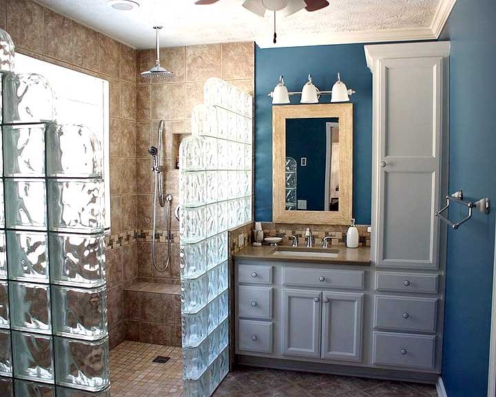 bathroom remodel with glass block shower