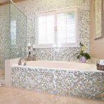 bathroom remodel with silver and gold mosaic tiles