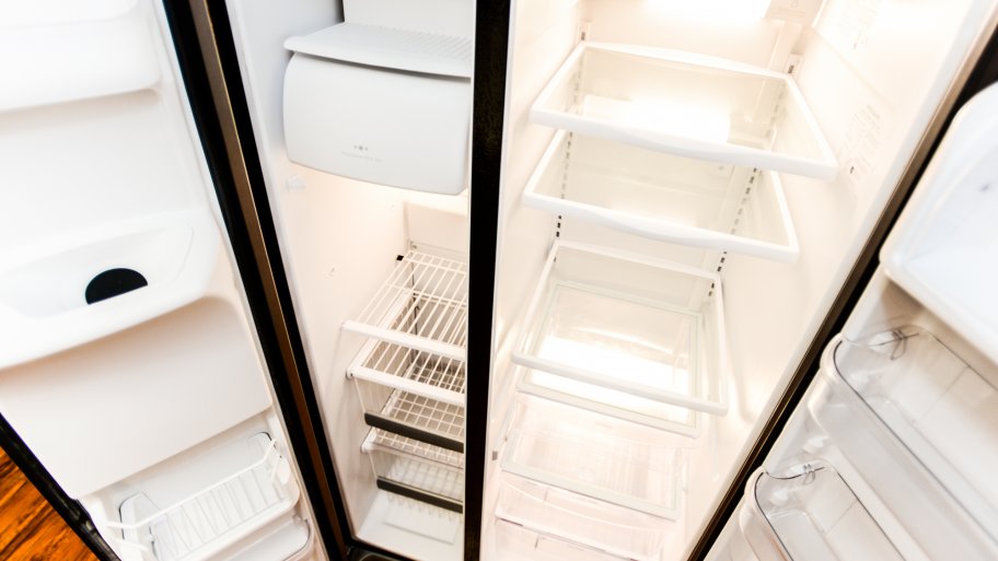 inside view of refrigerator with doors open
