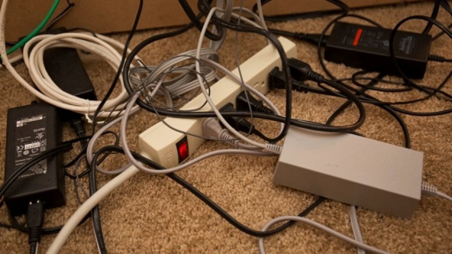 tangled electronic cords